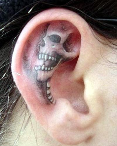 sick tattoos. Skull Tattoo Inside The Ear