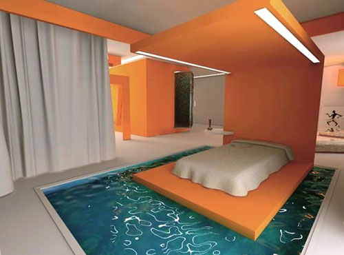 Cool Bedrooms with Bed Floating in Pool