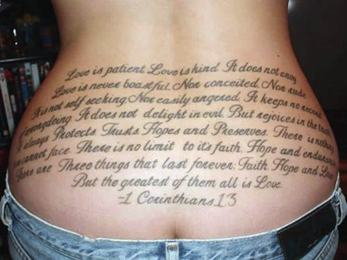 Back Tattoo | First Corinthians, Chapter 13. c/o Joey DeVilla