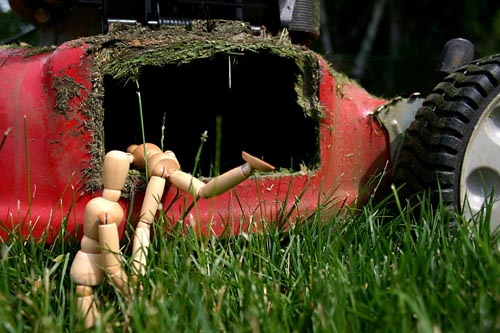 Robax Puppets Repairing A Lawnmower