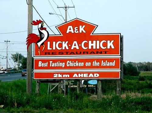 Lick A Chick Restaurant Sign