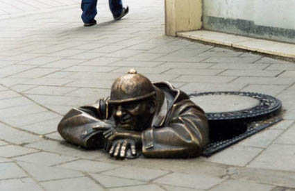 Manhole Worker Statue in Bratislava, Slovakia