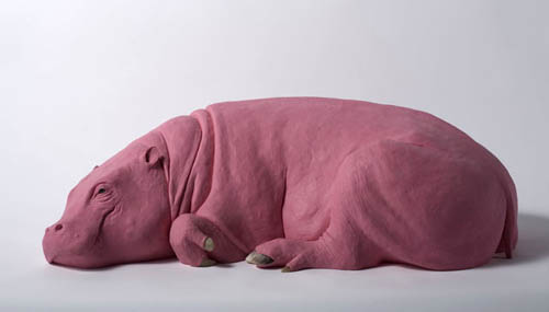 Pink Resin Hippopotamus Sculpture