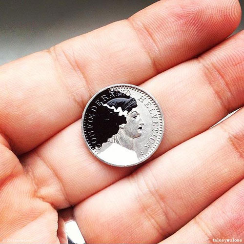 Bride of Frankenstein Painted On A Coin