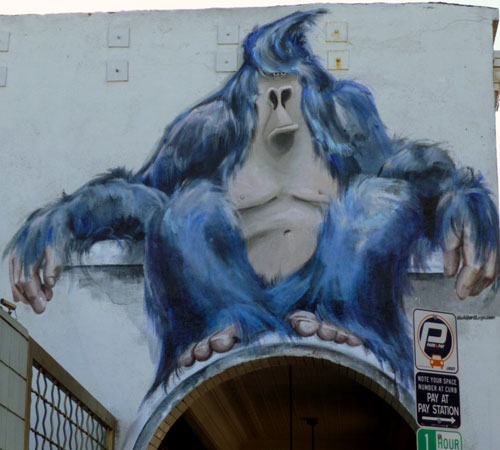 Huge Blue Gorilla Painted Arch Mural