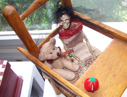 Skeleton Doll With Teddy Bear Assemblage