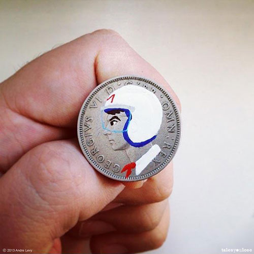 Speed Racer Portrait Painted On A Coin