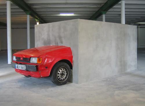 Car in a block of cement