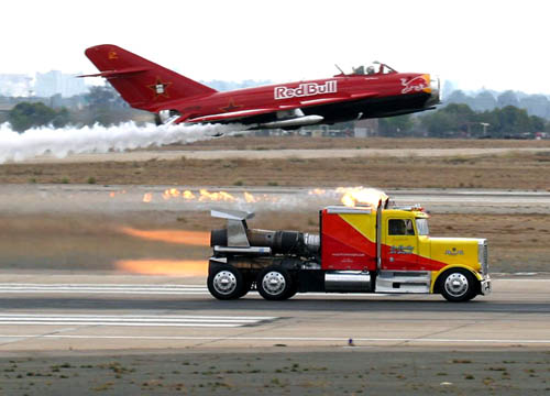 Jet Powered Semi Vs Red Bull Airplane