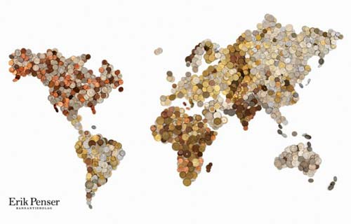 World Map Made With Coins From Each Country