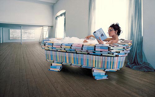 Bathtub Made From Books