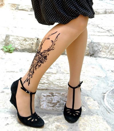 Tattoo Printed Knee-High Stockings