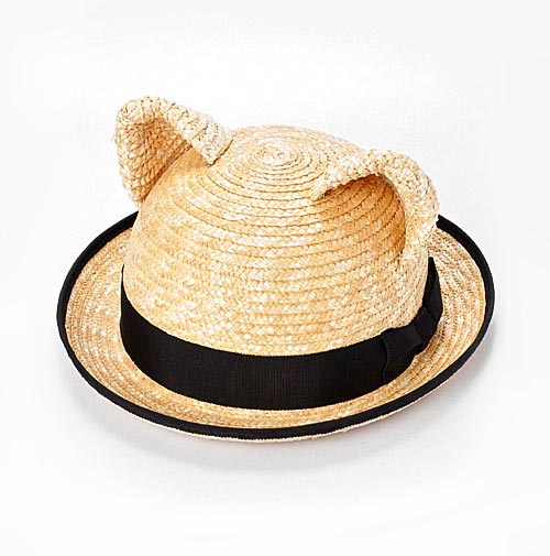 Wicker Hat With Cat Ears