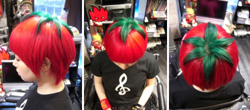 Hair Cut And Dyed To Look Like A Tomato