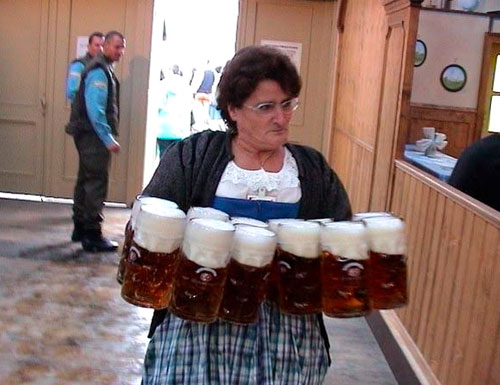 Waitress Carrying 12 Beer Schooners