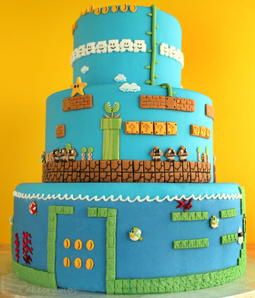 Three Tier Super Mario Brothers Decorated Cake