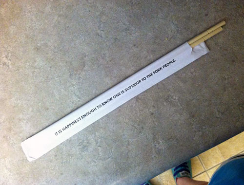 Chopstick Packaging States It Is Happiness Enough To Know One Is Superior To The Fork People