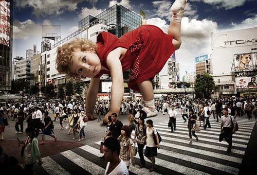 Giant Toddler does cartwheel Shibuya Crosswalk