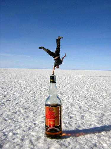 One Arm Handstand On A Bottle Illusion | Salt Flats In Uyuni, Boliva