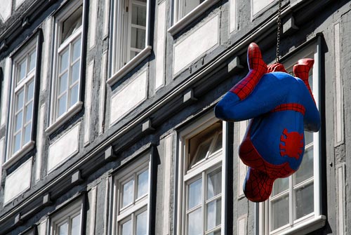 Spider-Man Balloon Hanging In Marburg, Germany