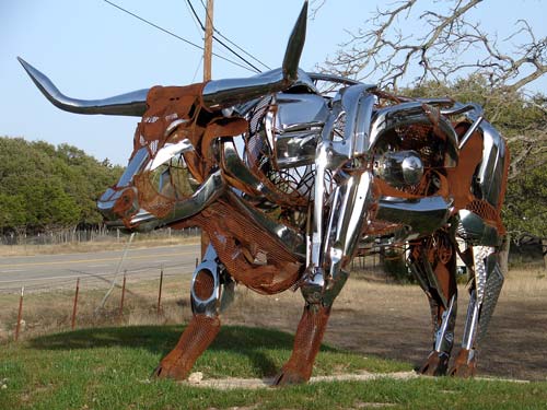 Rust And Chrome Bull Scuplture