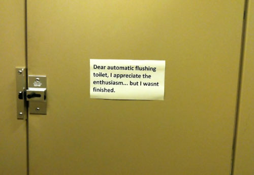 Dear Automatic Flushing Toilet, I Wasn't Finished