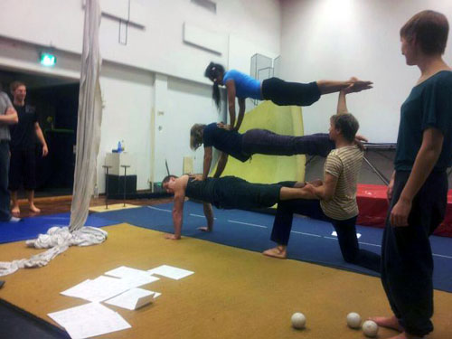 Three Person Stacked Push Ups