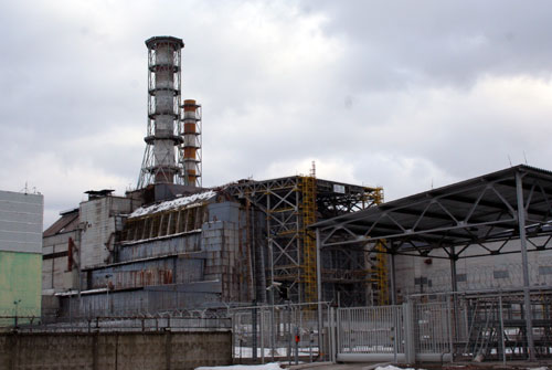 Abandoned Chernobyl Power Plant And Cement Sarcophagus Containment Structure