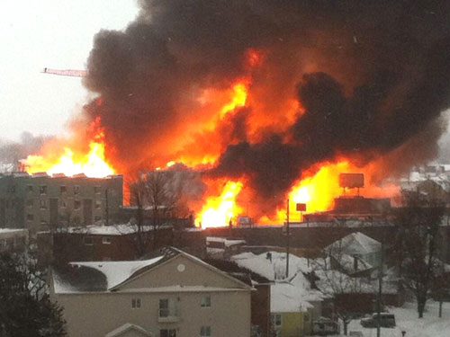 Fire Engulfing A Construction Crane In Kingston